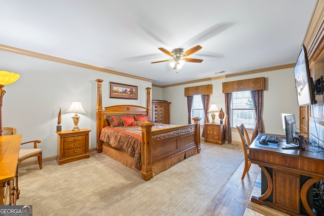 bedroom featuring visible vents, crown molding, and baseboards
