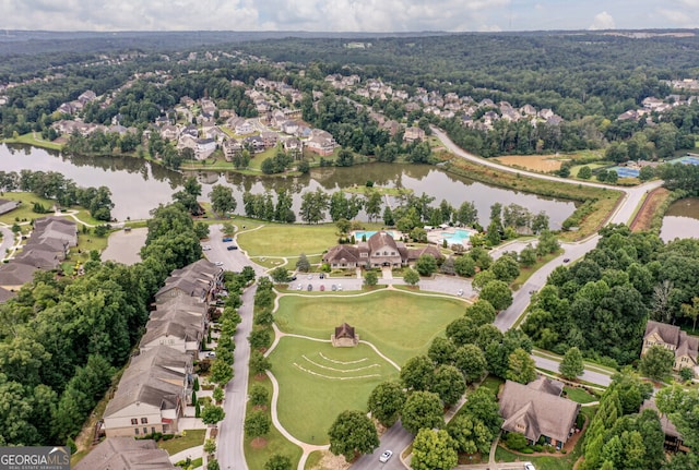 bird's eye view featuring a water view