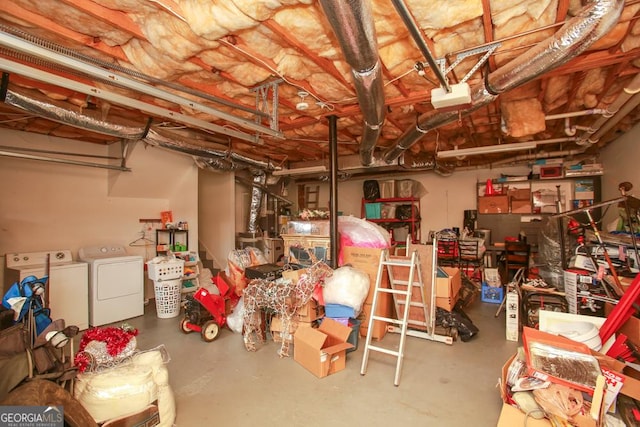 basement featuring washer and dryer