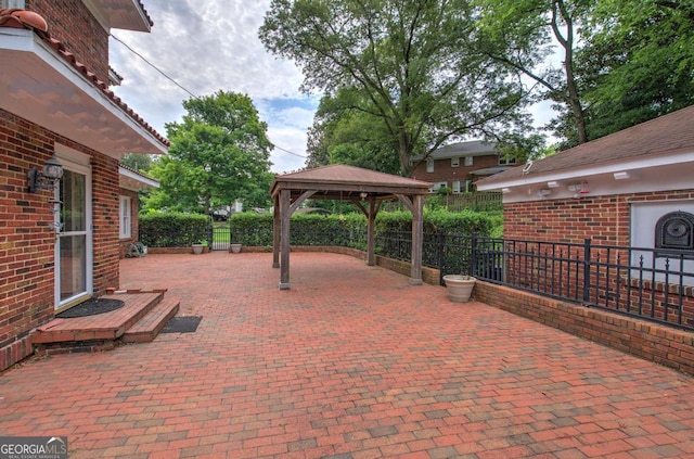 view of patio featuring a gazebo