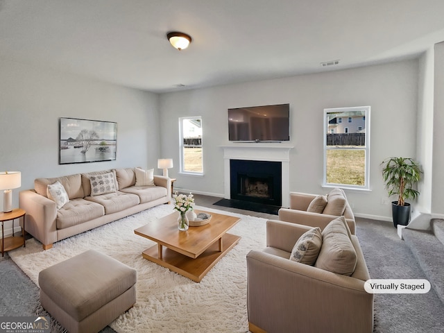 living room with carpet