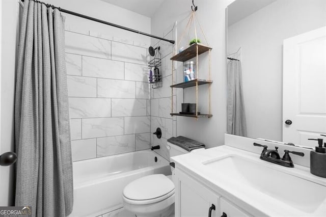 full bathroom featuring vanity, toilet, and shower / bath combo with shower curtain