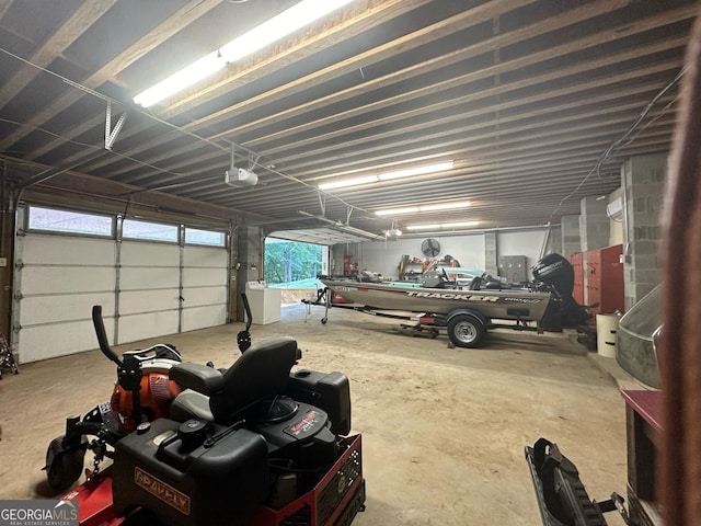 garage with a garage door opener