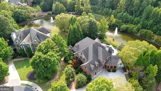 aerial view with a water view