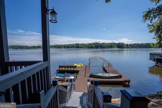 view of dock with a water view