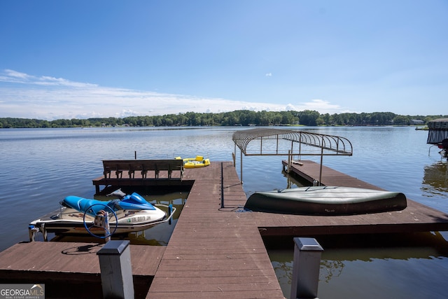 dock area with a water view