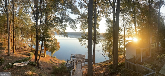 view of dock featuring a water view