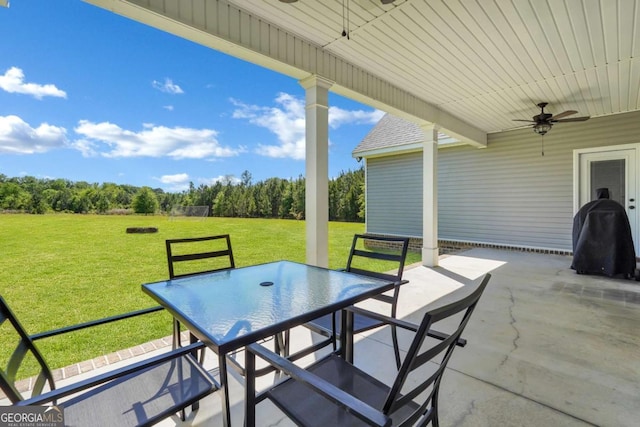 view of patio / terrace featuring ceiling fan