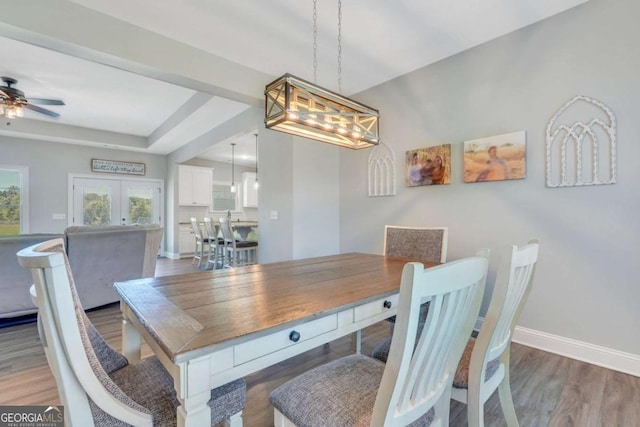 dining room featuring ceiling fan and hardwood / wood-style floors