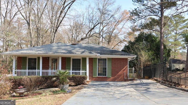 ranch-style home with covered porch