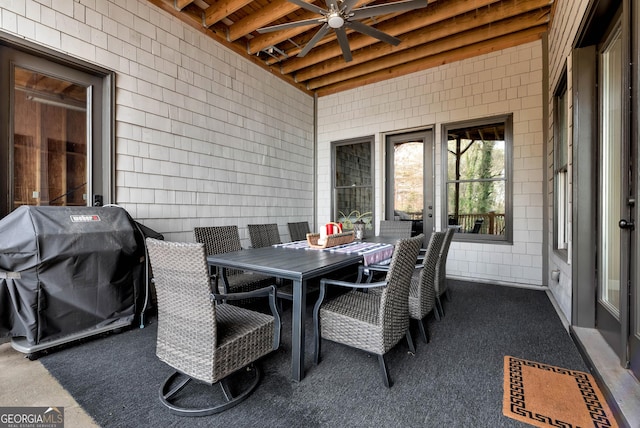 view of patio / terrace with ceiling fan and grilling area