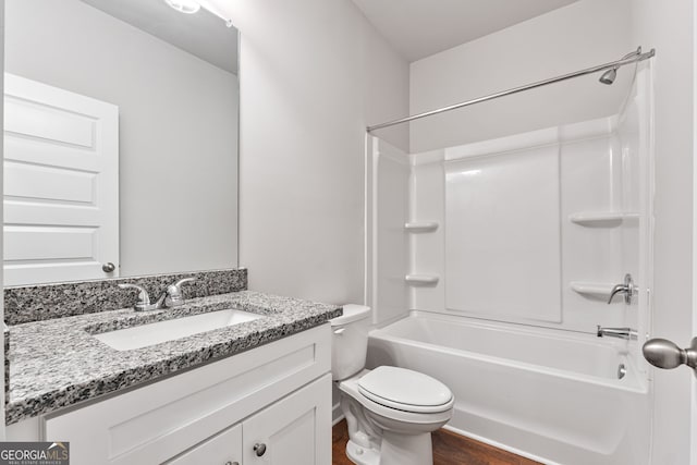 910 Bevis Rd, Franklin, GA 30217 - bathroom with vanity, shower / tub combination, toilet, and wood finished floors