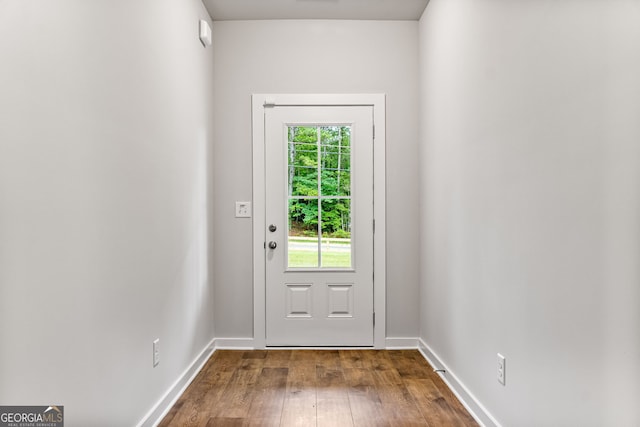 910 Bevis Rd, Franklin, GA 30217 - doorway to outside featuring dark wood finished floors and baseboards