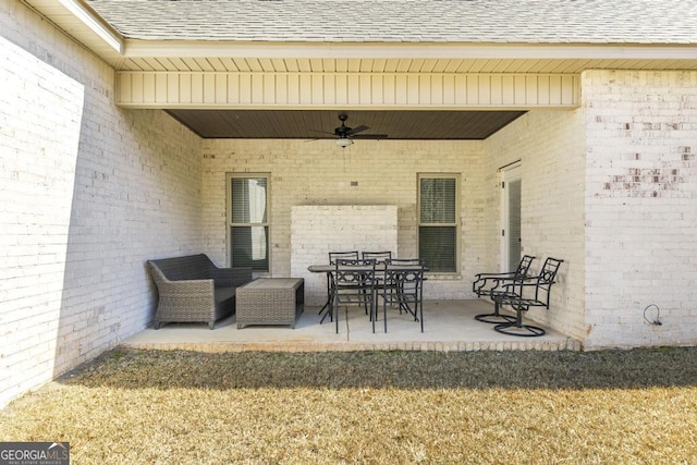 view of patio / terrace with an outdoor hangout area and a ceiling fan