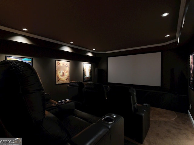 cinema featuring carpet floors and recessed lighting