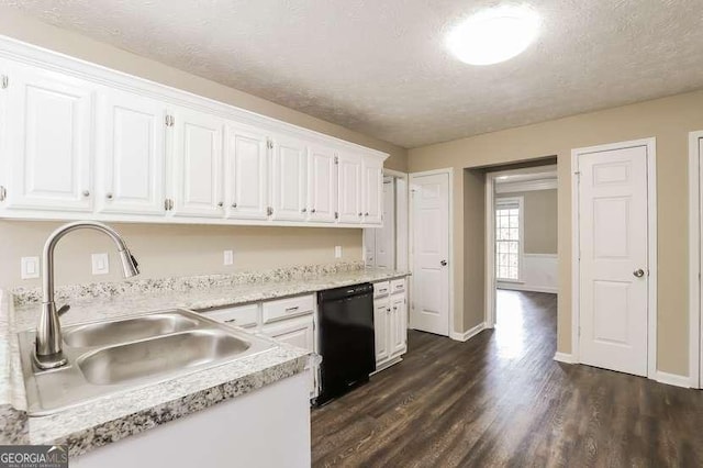 145 Price Hills Ct, Sugar Hill, GA 30518 - kitchen with dishwasher, a textured ceiling, white cabinets, dark wood-style floors, and light countertops