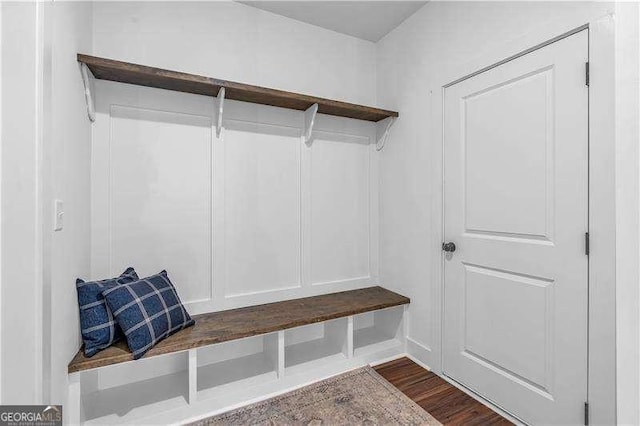 mudroom with dark wood-type flooring