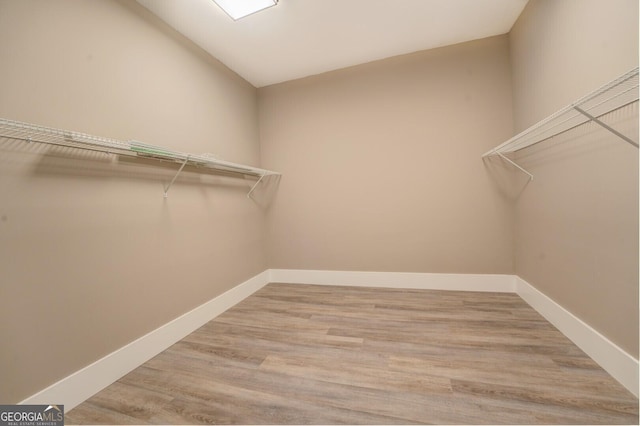 walk in closet with light hardwood / wood-style flooring