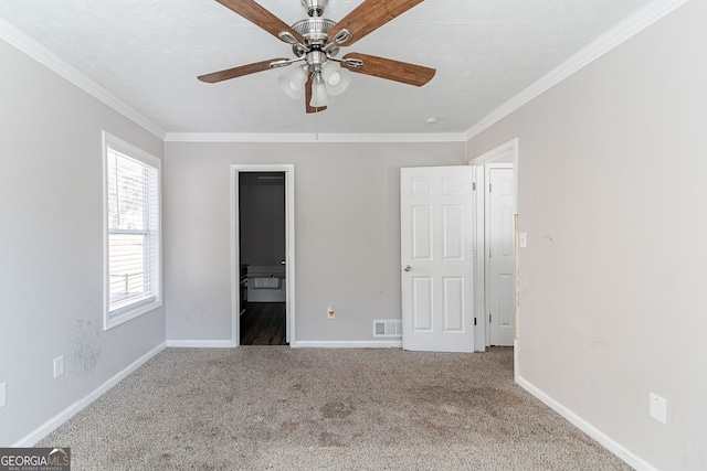 5876 Old Wellborn Trce, Lithonia, GA 30058 - unfurnished bedroom featuring carpet, ornamental molding, and ceiling fan
