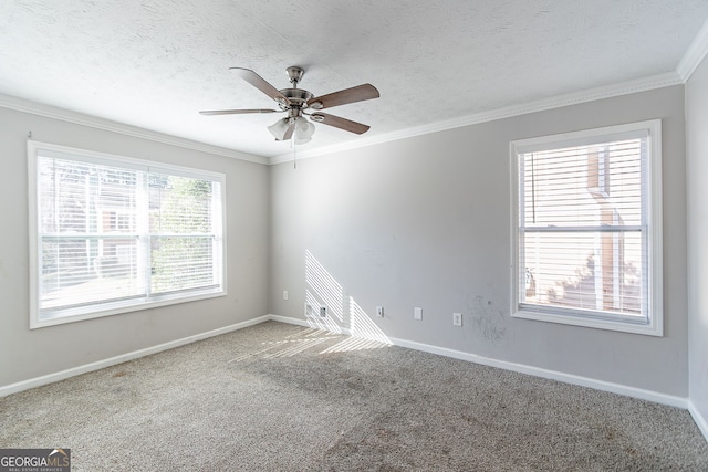 5876 Old Wellborn Trce, Lithonia, GA 30058 - empty room with ceiling fan, carpet floors, ornamental molding, and a textured ceiling
