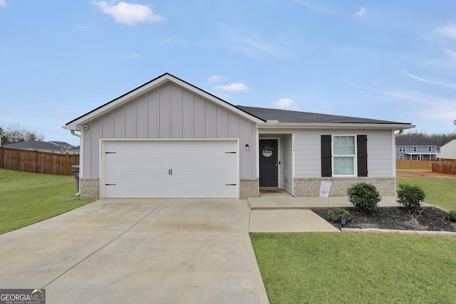 single story home with a garage and a front yard