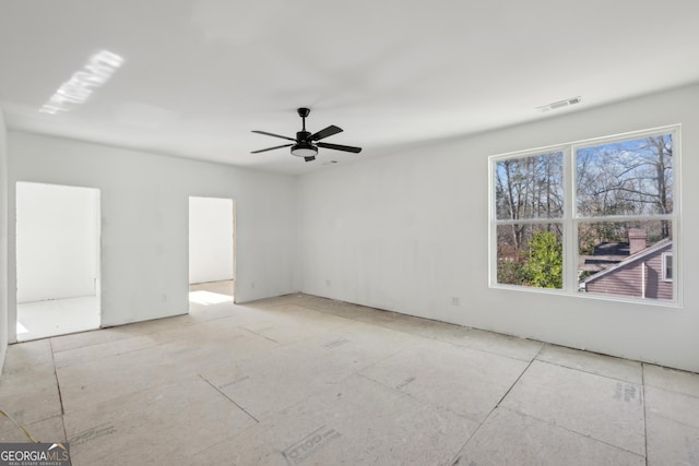 spare room featuring ceiling fan