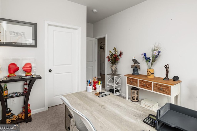 home office with light colored carpet