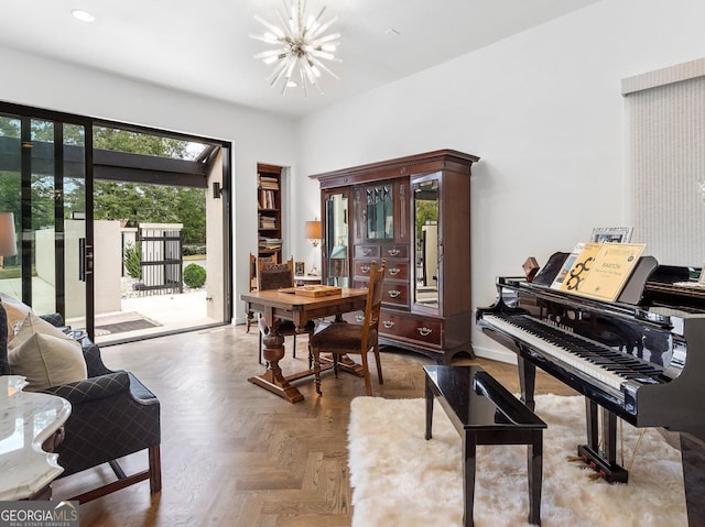 sitting room with a chandelier and recessed lighting