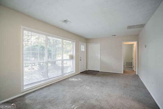 carpeted spare room with a textured ceiling