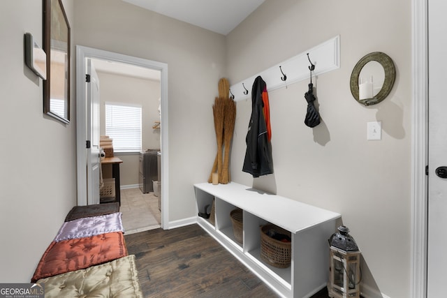 mudroom with dark wood-type flooring