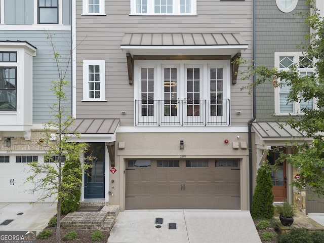 exterior space with a garage