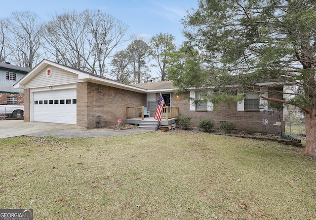 single story home featuring a garage and a front lawn