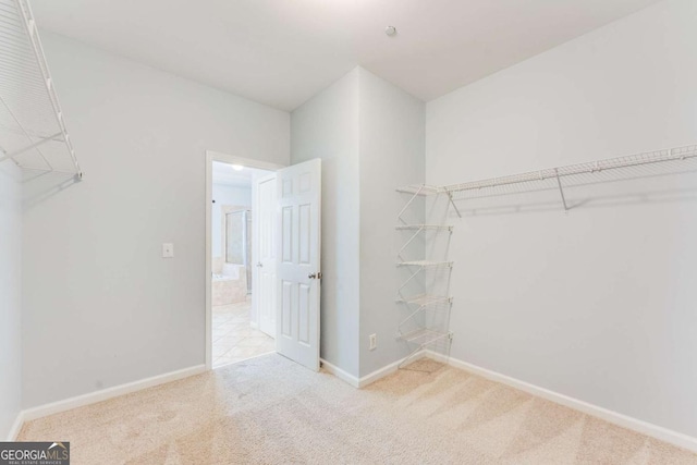 spacious closet with light carpet