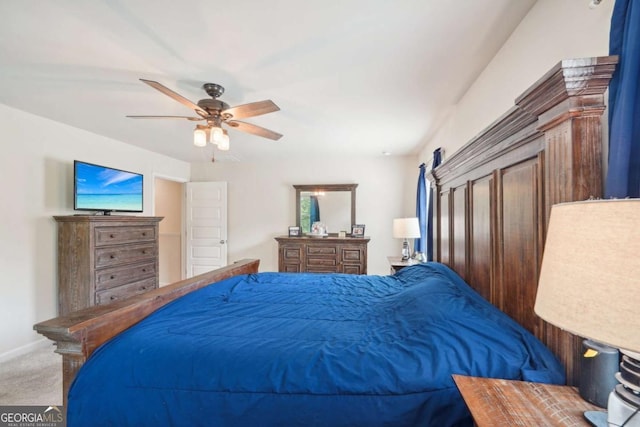 bedroom with carpet floors and ceiling fan