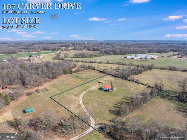 aerial view featuring a rural view