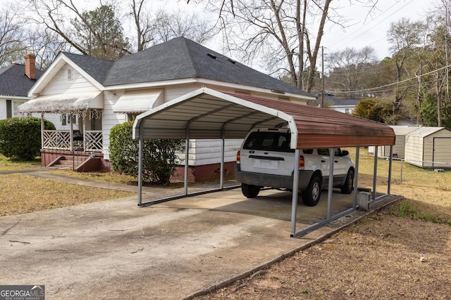 view of parking / parking lot featuring a carport