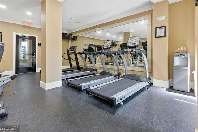 gym featuring ornamental molding