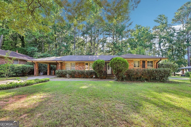 ranch-style house with a carport and a front yard