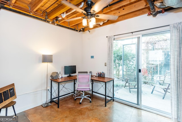 1661 La France St NE Unit 216, Atlanta, GA 30307 - office space featuring concrete floors, ceiling fan, baseboards, and wood ceiling with exposed beams