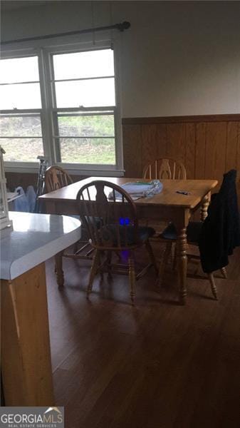 dining space featuring wood-type flooring