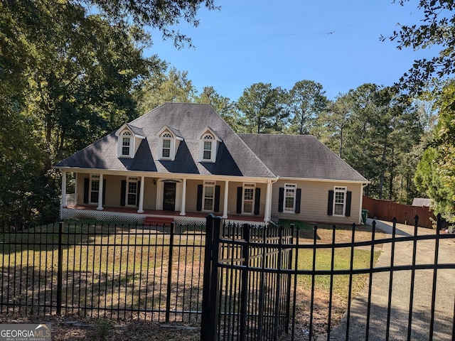 view of front of house featuring a front yard and covered porch