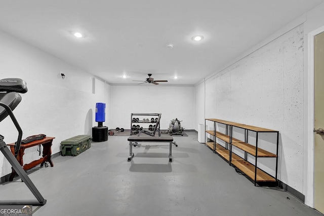 exercise area featuring ceiling fan