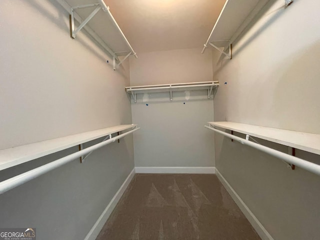 spacious closet featuring dark colored carpet