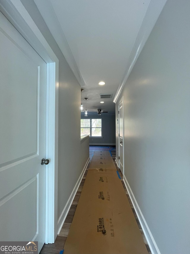 corridor featuring dark hardwood / wood-style floors