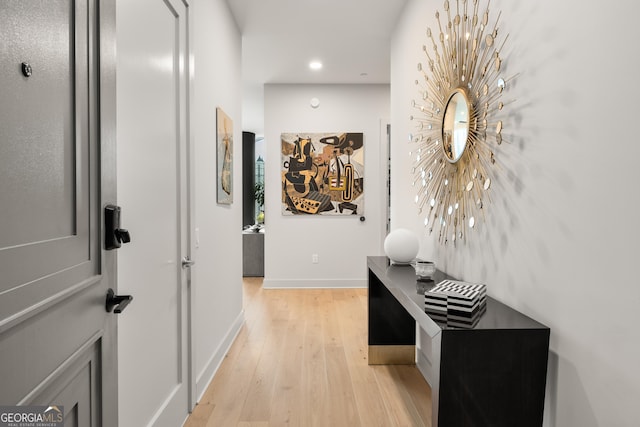 hall featuring light wood-type flooring