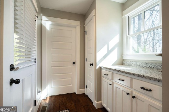 interior space with dark wood-type flooring