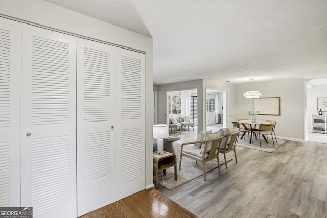 interior space with hardwood / wood-style flooring and a textured ceiling