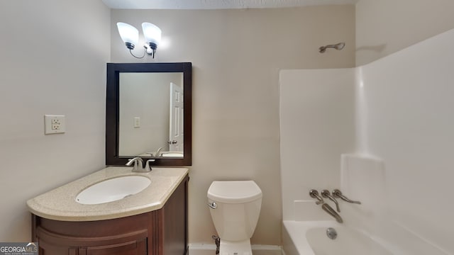 full bathroom with vanity, shower / bathtub combination, and toilet