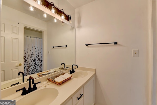 bathroom with vanity and a shower with curtain