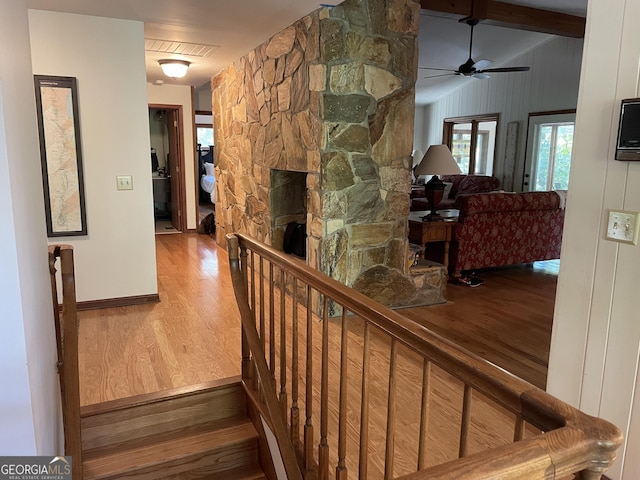 31 Hilltop Dr, Hayesville, NC 28904 - hallway featuring hardwood / wood-style floors and vaulted ceiling with beams